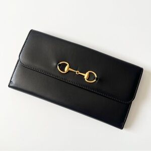 Gucci Horsebit Long Black Leather Wallet Vintage RARE